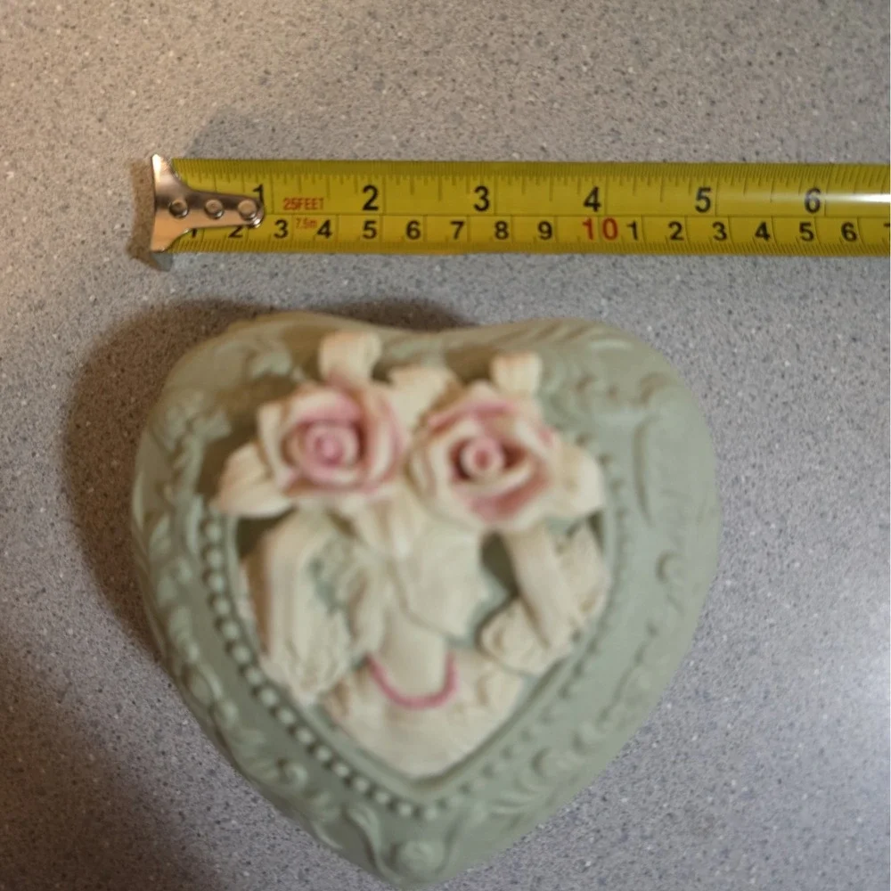 Vintage Victorian Cameo Trinket Box, Sage Green And Ivory Matte, Vanity Decor